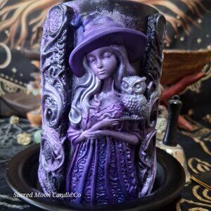 Nyx Goddess Pillar Candle, Hand-Painted Witch Ritual, Midnight Incantation Scent